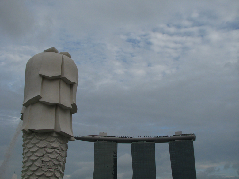 Yes, had to take a picture of this one -Merlion and the Marina Bay Sands